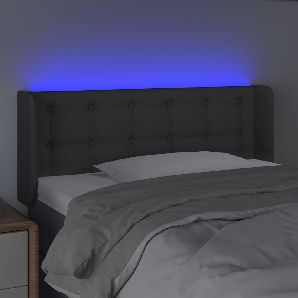 sengegavl med LED-lys 83x16x78/88 cm stof mørkegrå