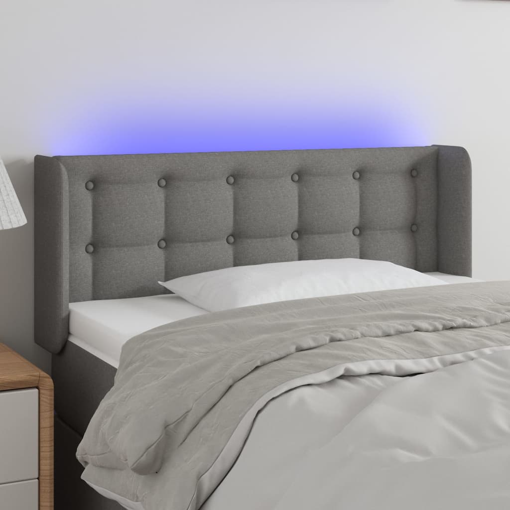 sengegavl med LED-lys 83x16x78/88 cm stof mørkegrå