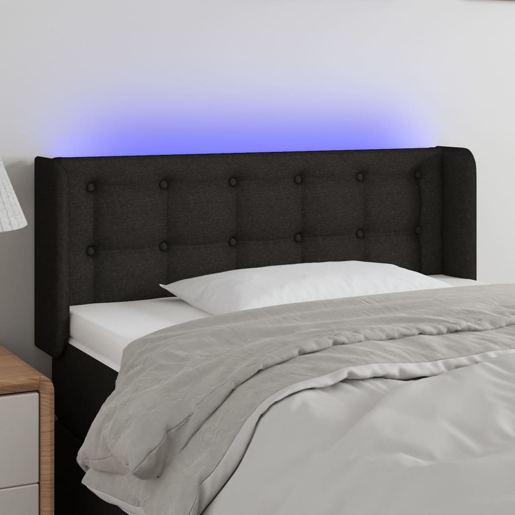 sengegavl med LED-lys 83x16x78/88 cm stof sort