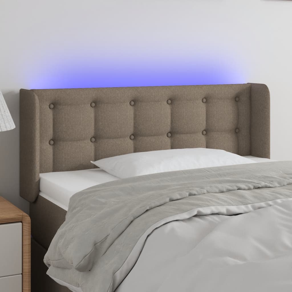 sengegavl med LED-lys 83x16x78/88 cm stof gråbrun