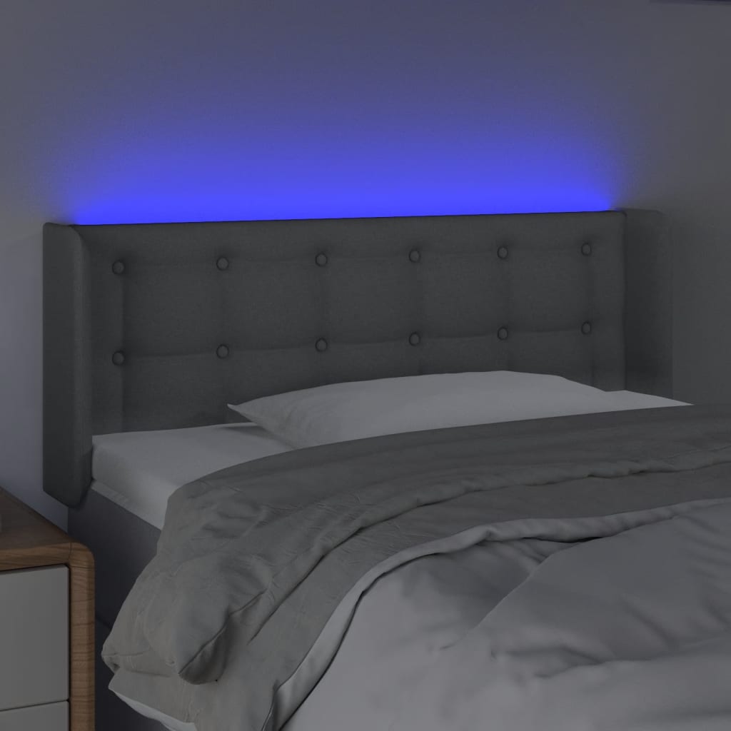 sengegavl med LED-lys 93x16x78/88 cm stof lysegrå