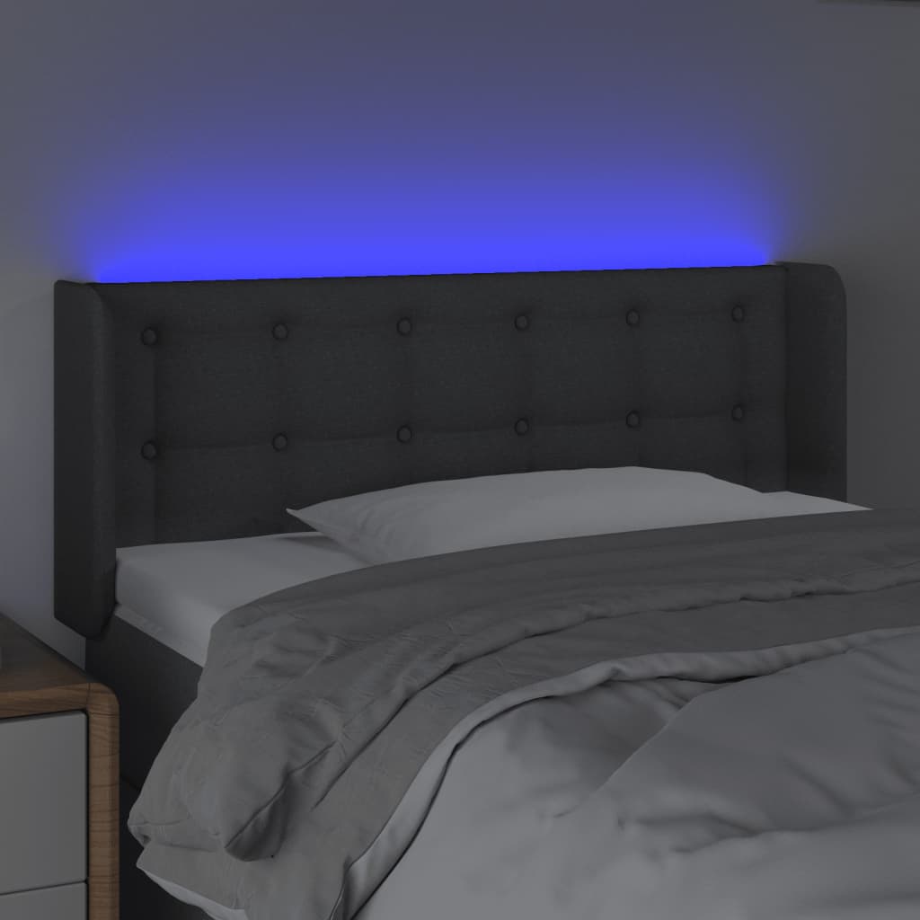 sengegavl med LED-lys 93x16x78/88 cm stof mørkegrå