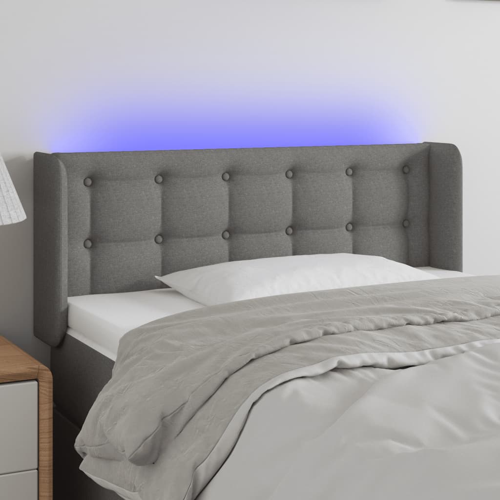 sengegavl med LED-lys 93x16x78/88 cm stof mørkegrå