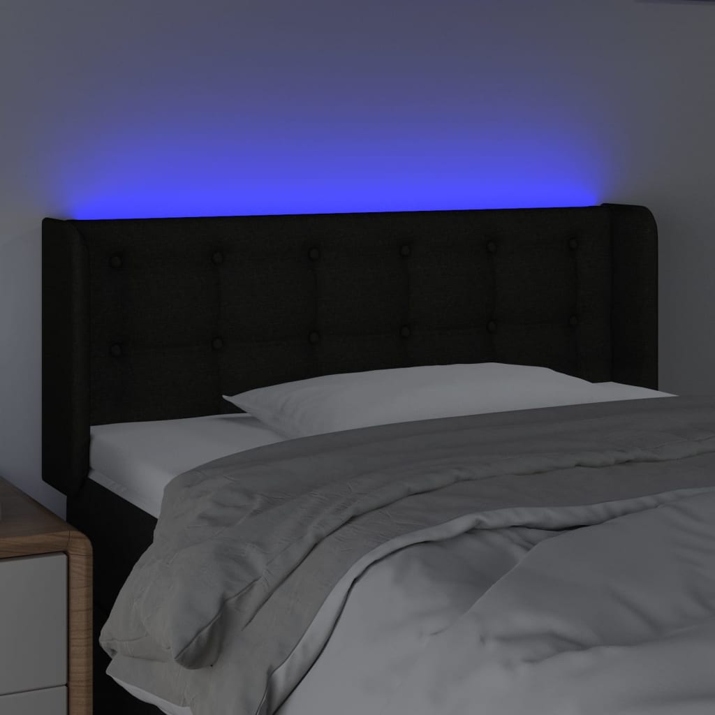 sengegavl med LED-lys 93x16x78/88 cm stof sort