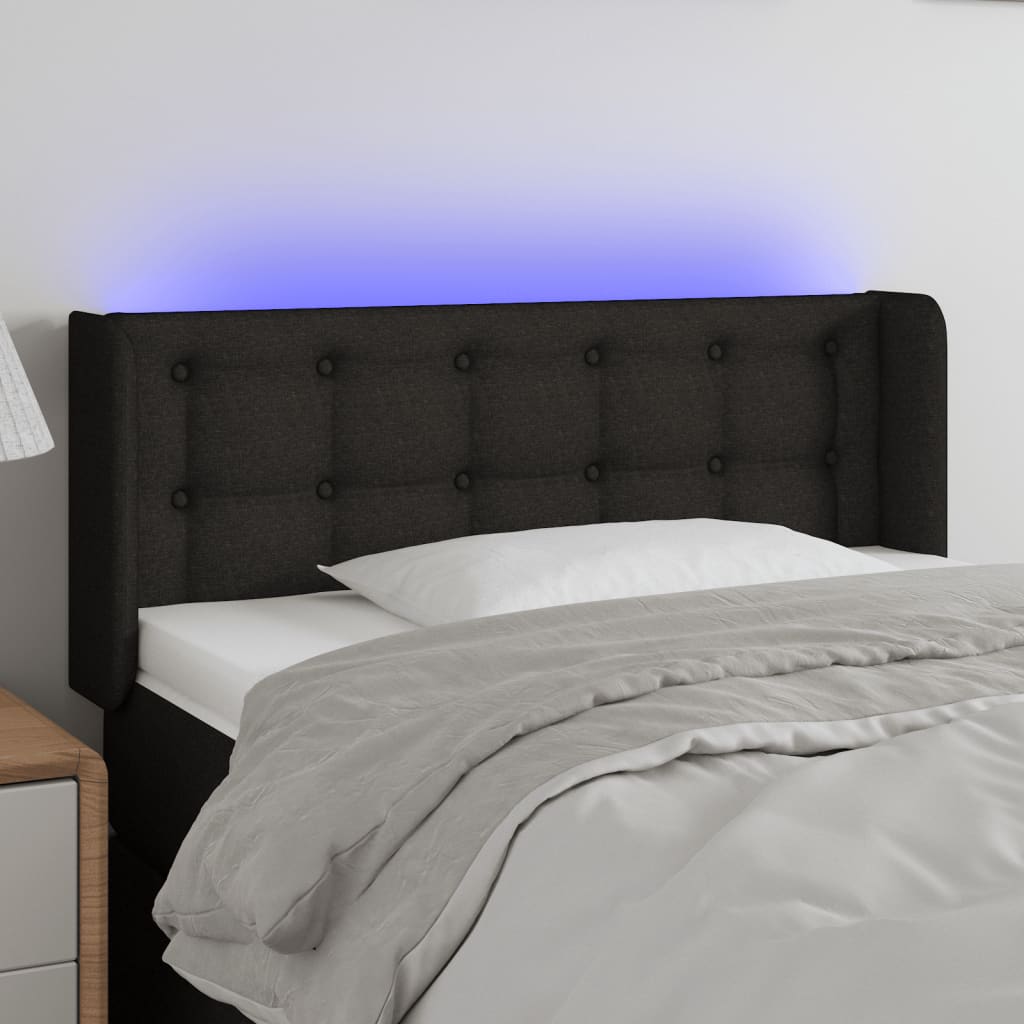 sengegavl med LED-lys 93x16x78/88 cm stof sort