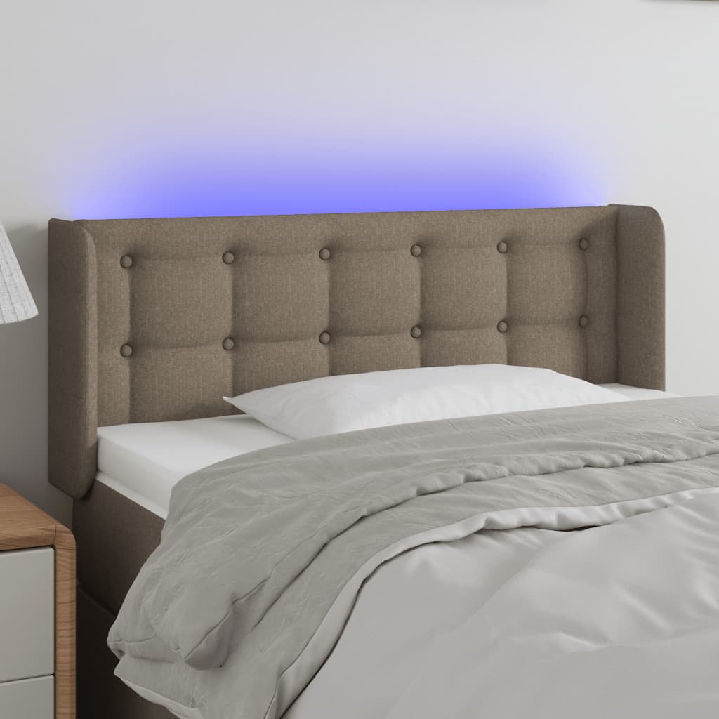sengegavl med LED-lys 93x16x78/88 cm stof gråbrun
