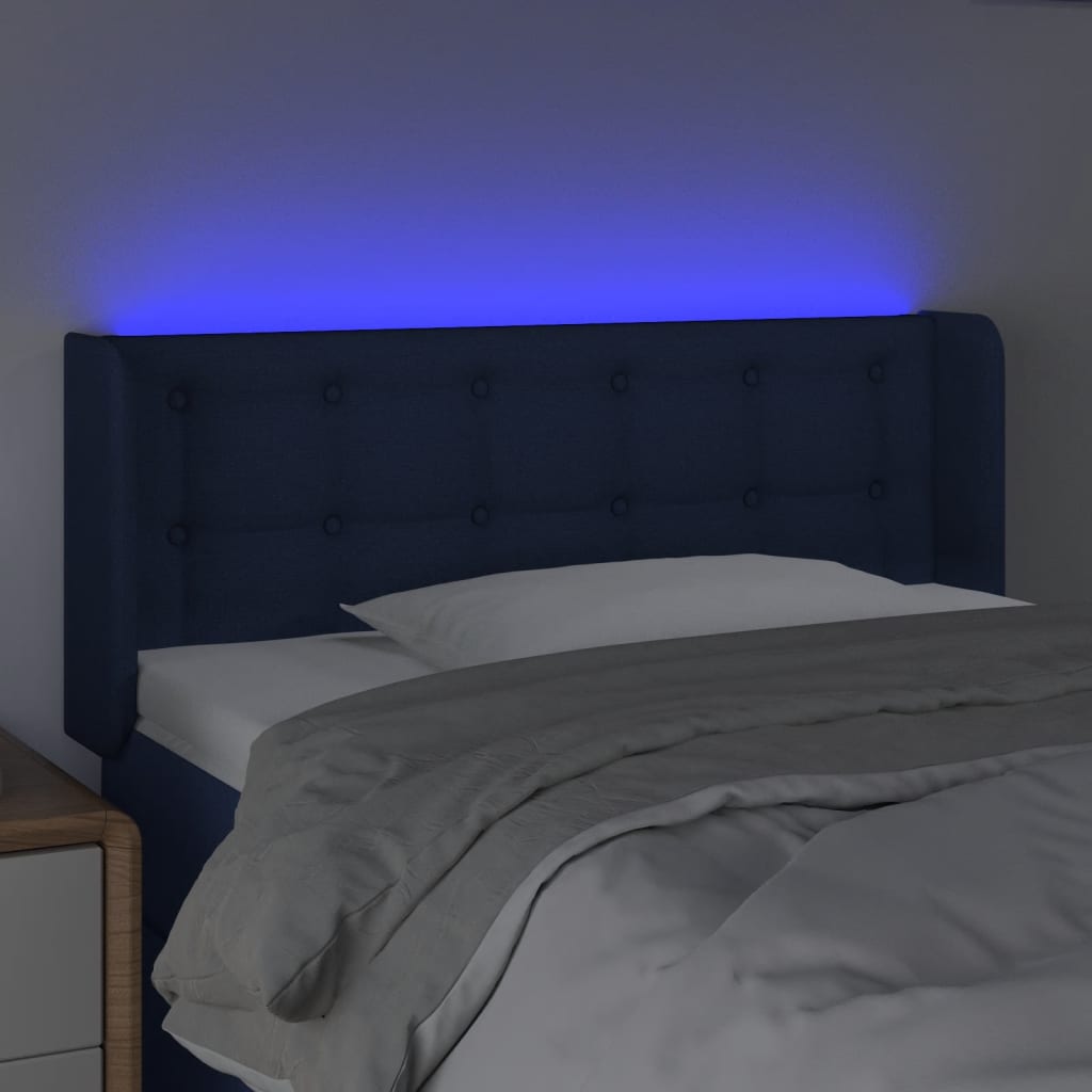 sengegavl med LED-lys 93x16x78/88 cm stof blå