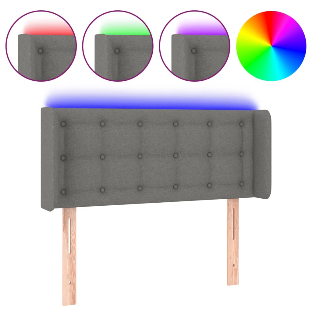 sengegavl med LED-lys 103x16x78/88 cm stof mørkegrå