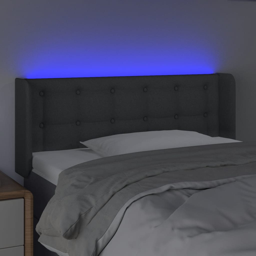 sengegavl med LED-lys 103x16x78/88 cm stof mørkegrå