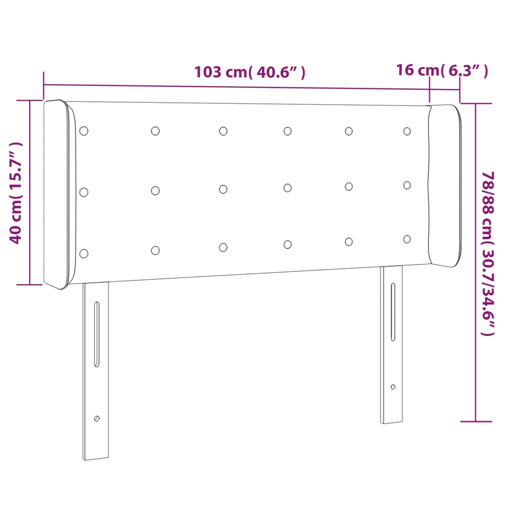 sengegavl med LED-lys 103x16x78/88 cm stof mørkegrå
