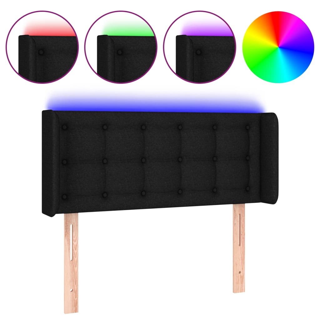sengegavl med LED-lys 103x16x78/88 cm stof sort
