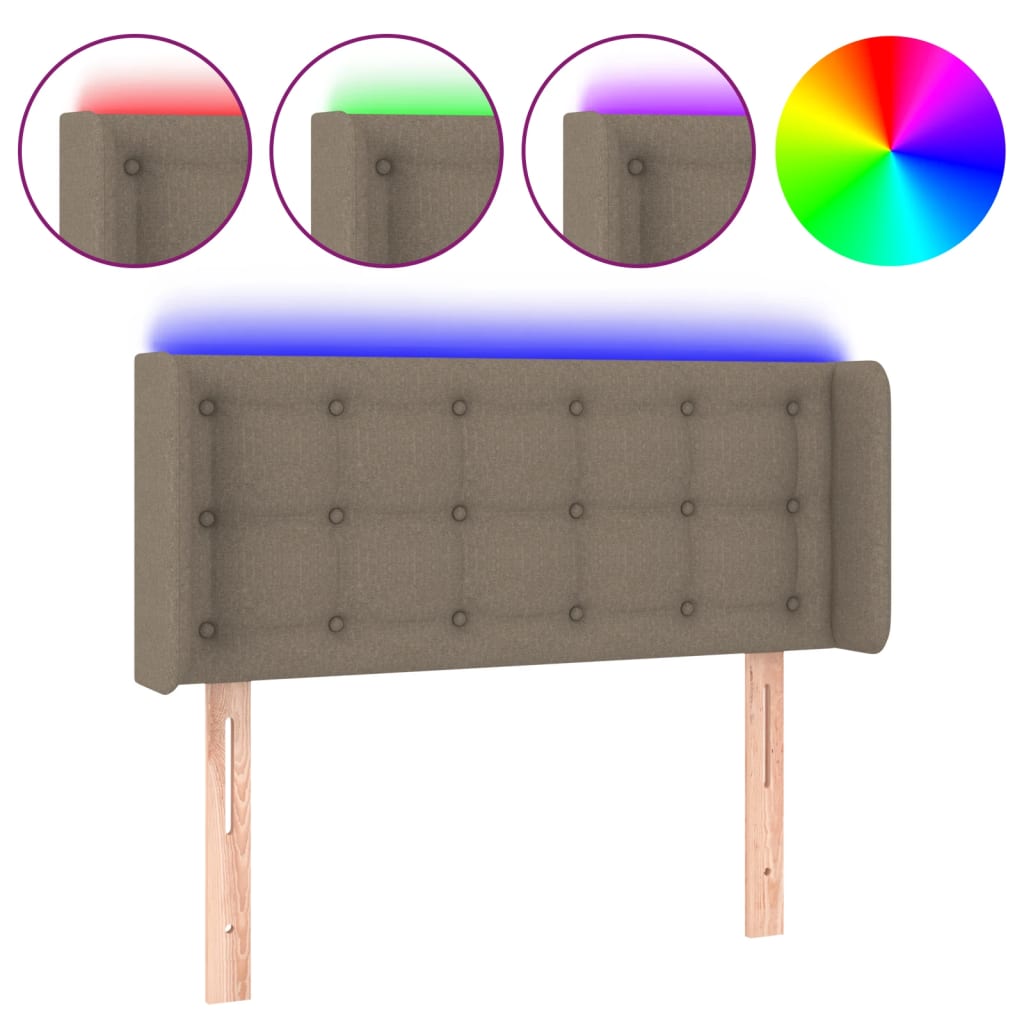 sengegavl med LED-lys 103x16x78/88 cm stof gråbrun