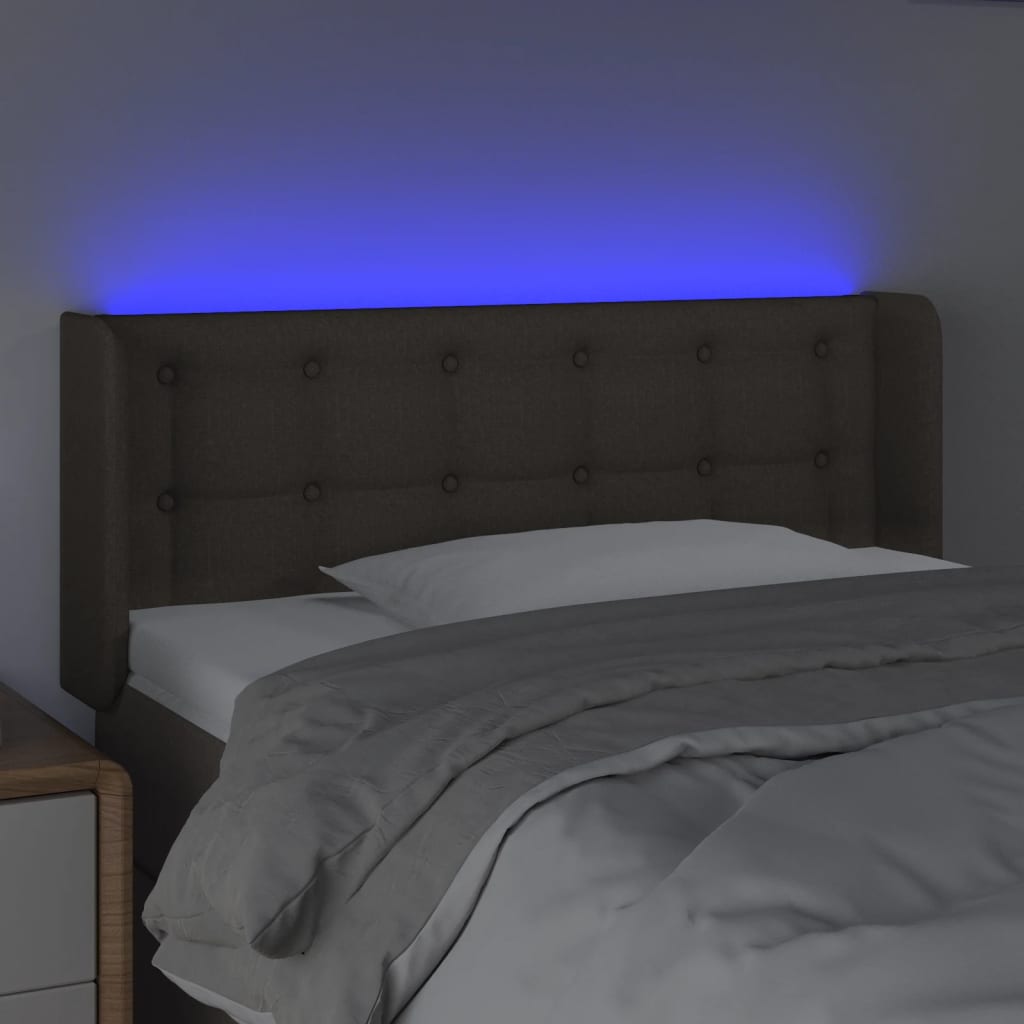 sengegavl med LED-lys 103x16x78/88 cm stof gråbrun