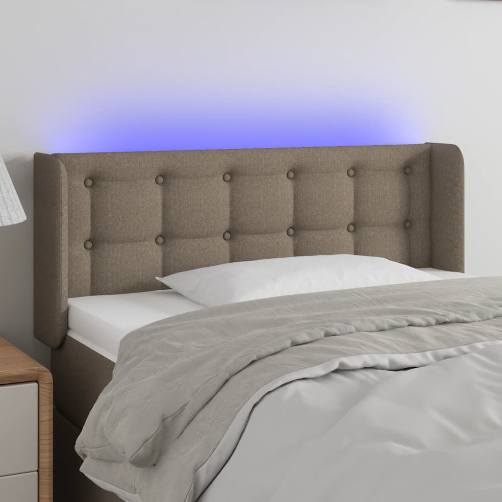 sengegavl med LED-lys 103x16x78/88 cm stof gråbrun