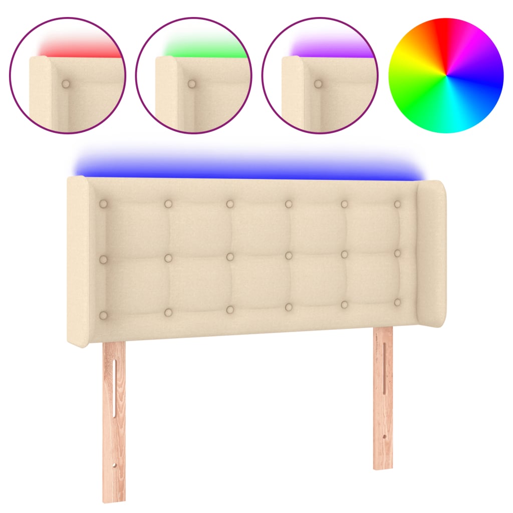 sengegavl med LED-lys 103x16x78/88 cm stof cremefarvet