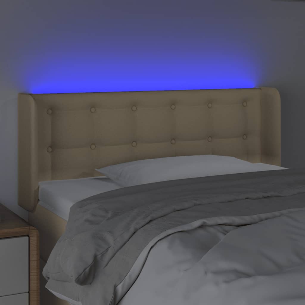 sengegavl med LED-lys 103x16x78/88 cm stof cremefarvet