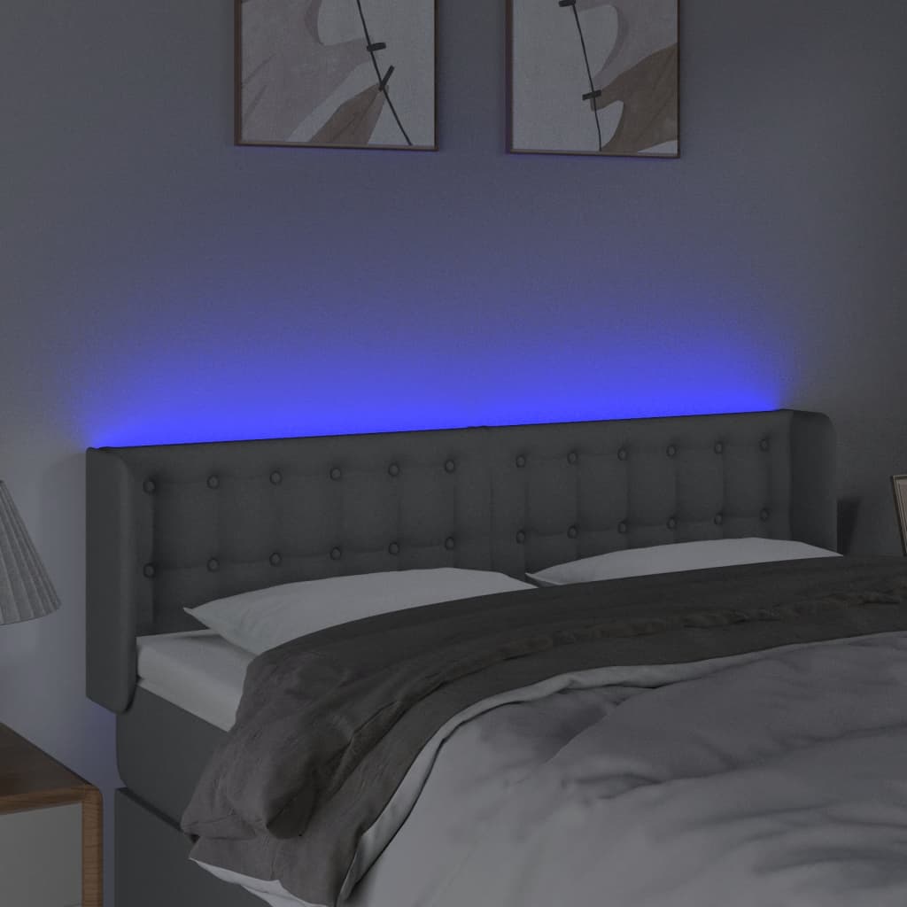 sengegavl med LED-lys 147x16x78/88 cm stof lysegrå
