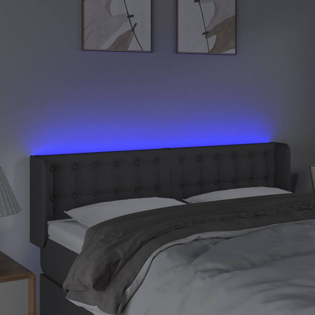sengegavl med LED-lys 147x16x78/88 cm stof mørkegrå