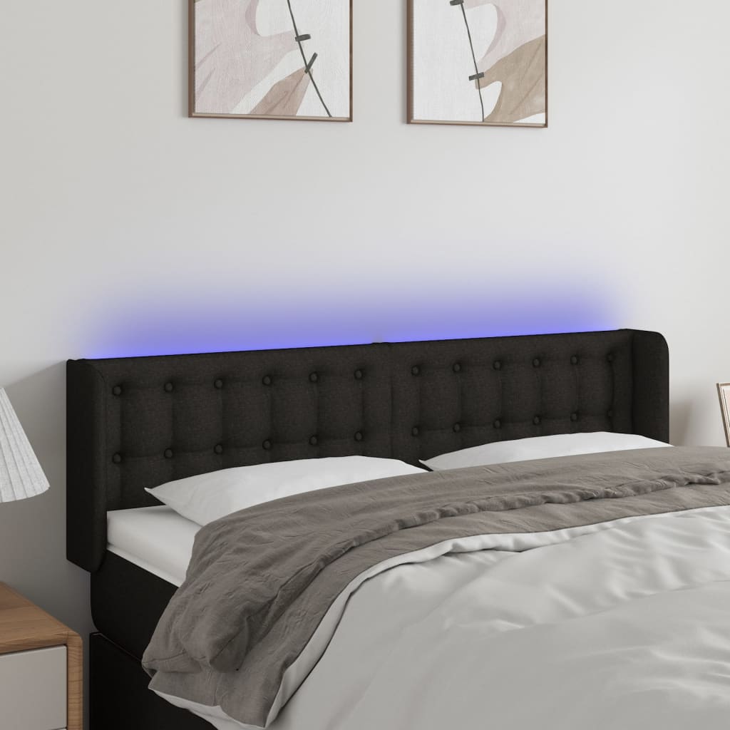 sengegavl med LED-lys 147x16x78/88 cm stof sort