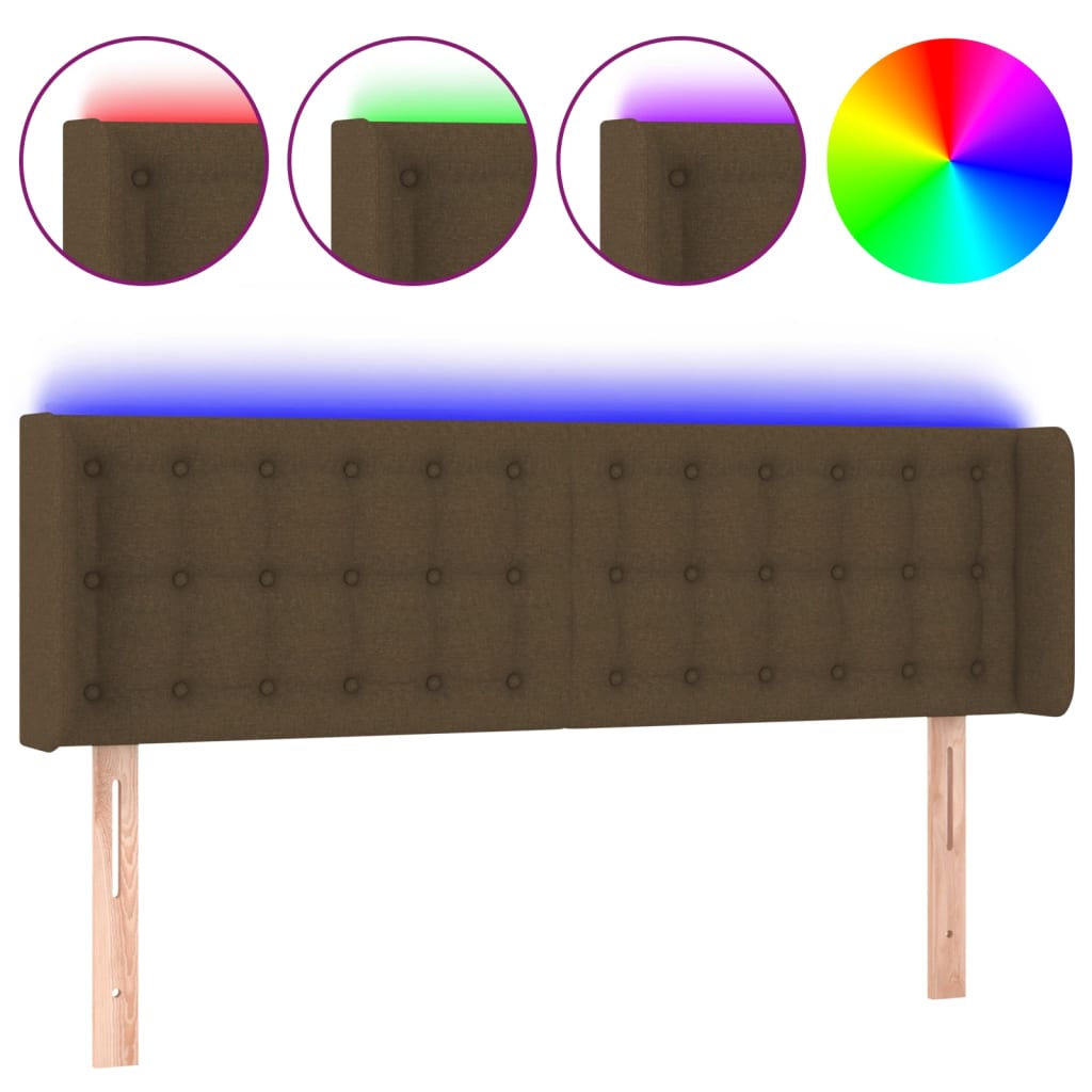 sengegavl med LED-lys 147x16x78/88 cm stof mørkebrun