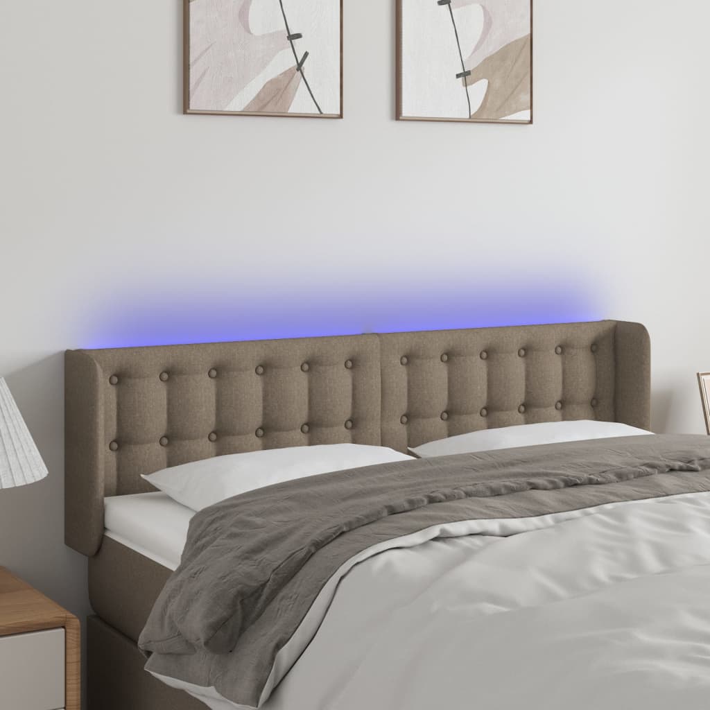 sengegavl med LED-lys 147x16x78/88 cm stof gråbrun