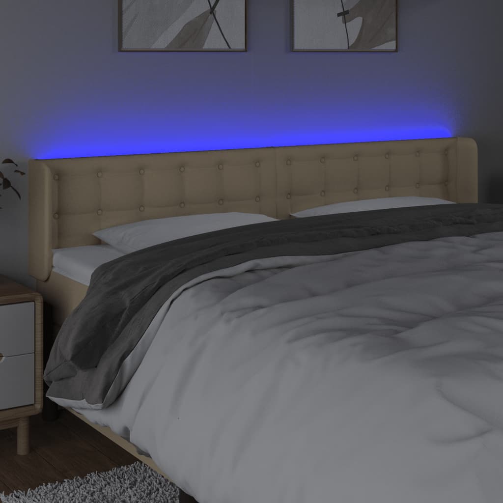 sengegavl med LED-lys 163x16x78/88 cm stof cremefarvet
