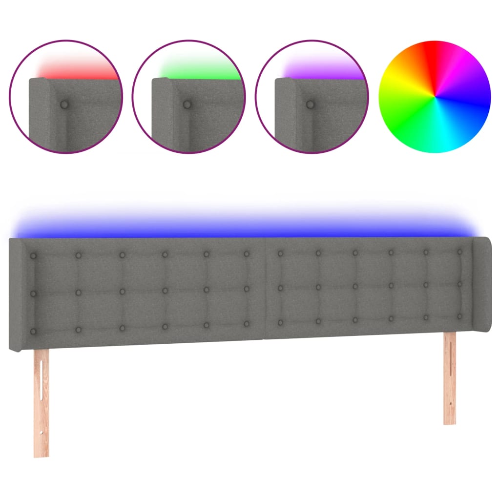 sengegavl med LED-lys 183x16x78/88 cm stof mørkegrå