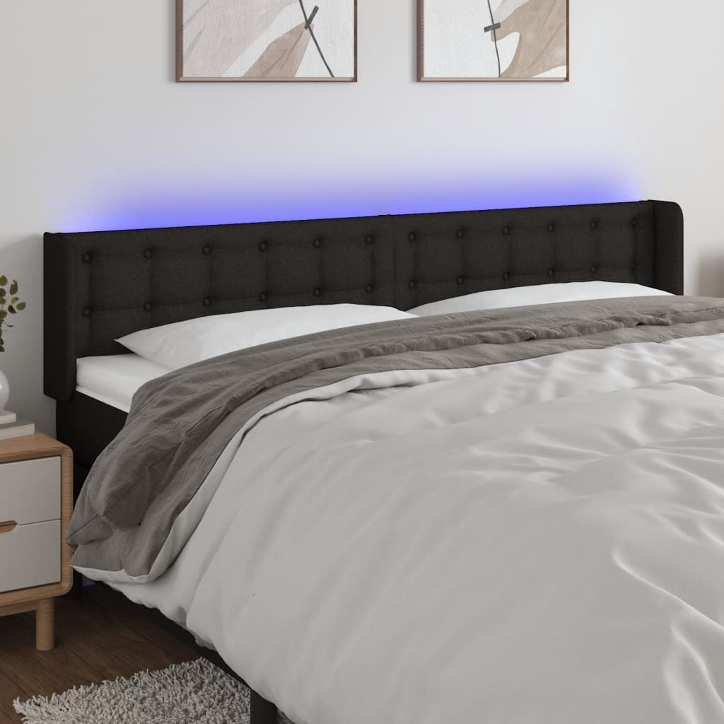sengegavl med LED-lys 183x16x78/88 cm stof sort