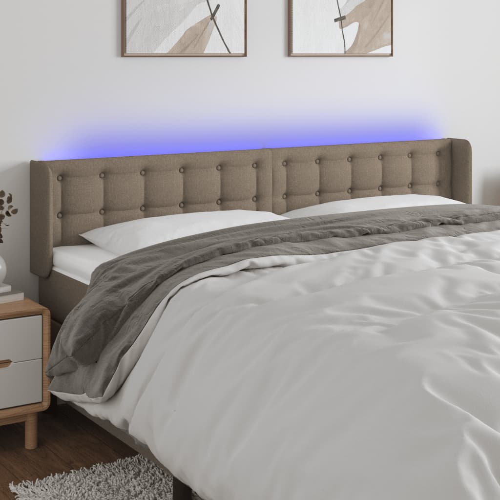 sengegavl med LED-lys 183x16x78/88 cm stof gråbrun