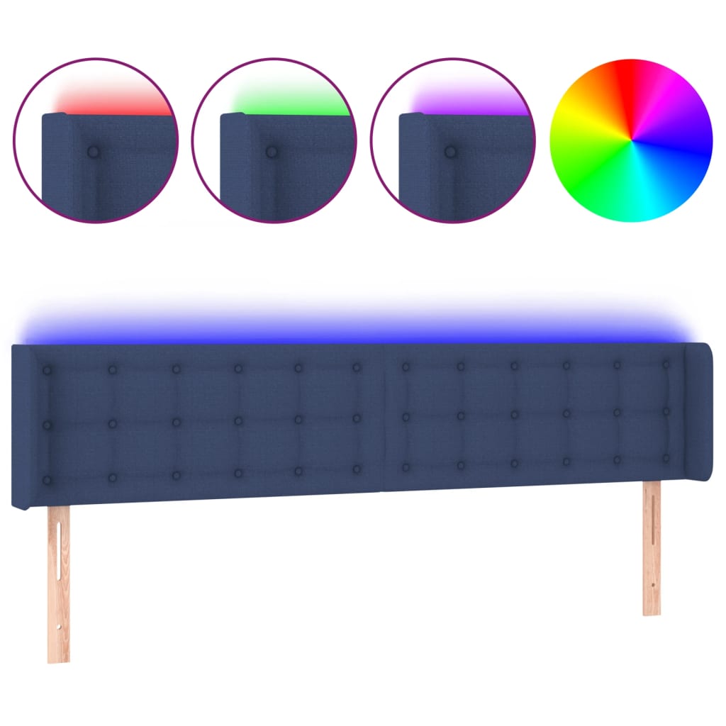 sengegavl med LED-lys 183x16x78/88 cm stof blå