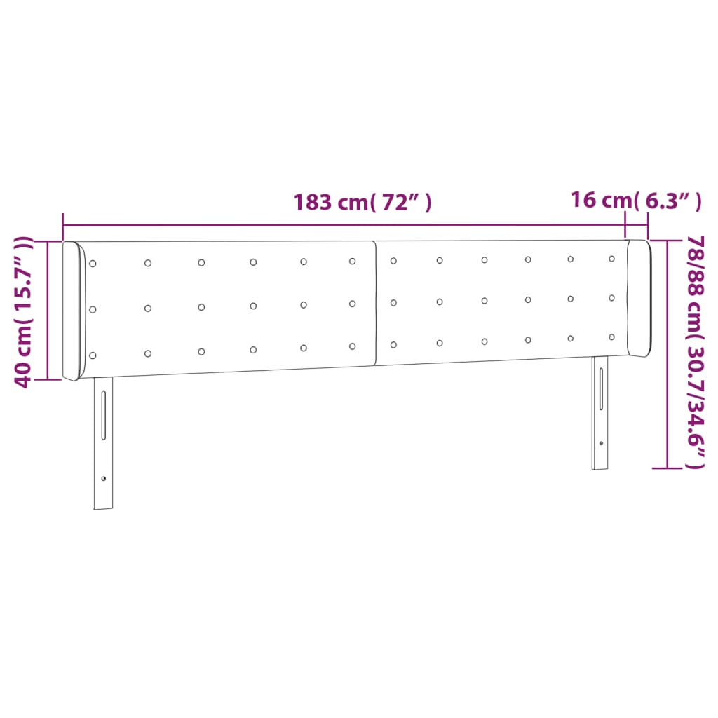 sengegavl med LED-lys 183x16x78/88 cm stof blå