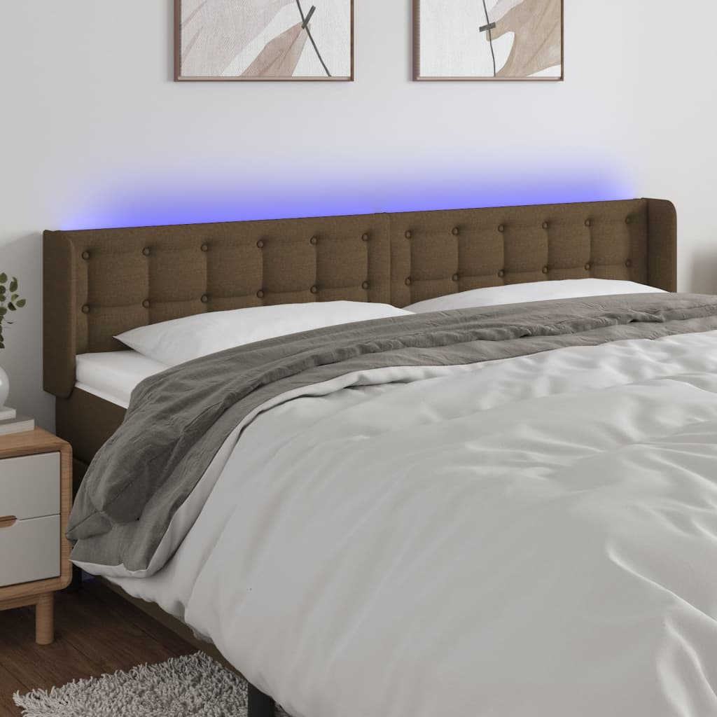 sengegavl med LED-lys 203x16x78/88 cm stof mørkebrun