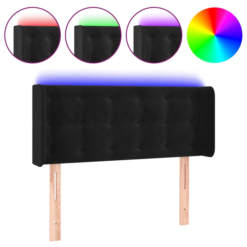 sengegavl med LED-lys 83x16x78/88 cm fløjl sort