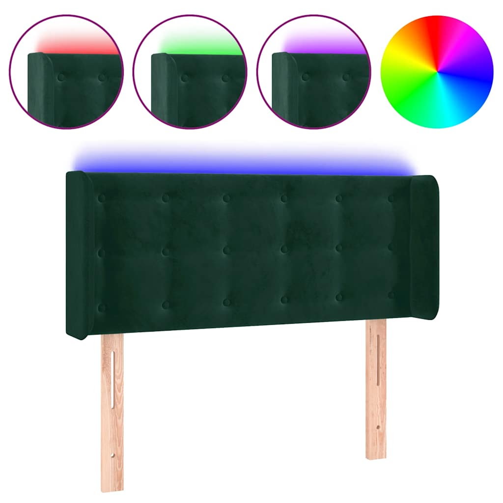 sengegavl med LED-lys 83x16x78/88 cm fløjl Mørkegrøn