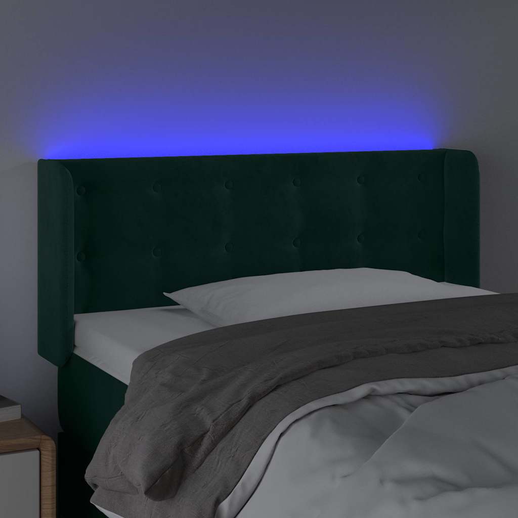 sengegavl med LED-lys 83x16x78/88 cm fløjl Mørkegrøn