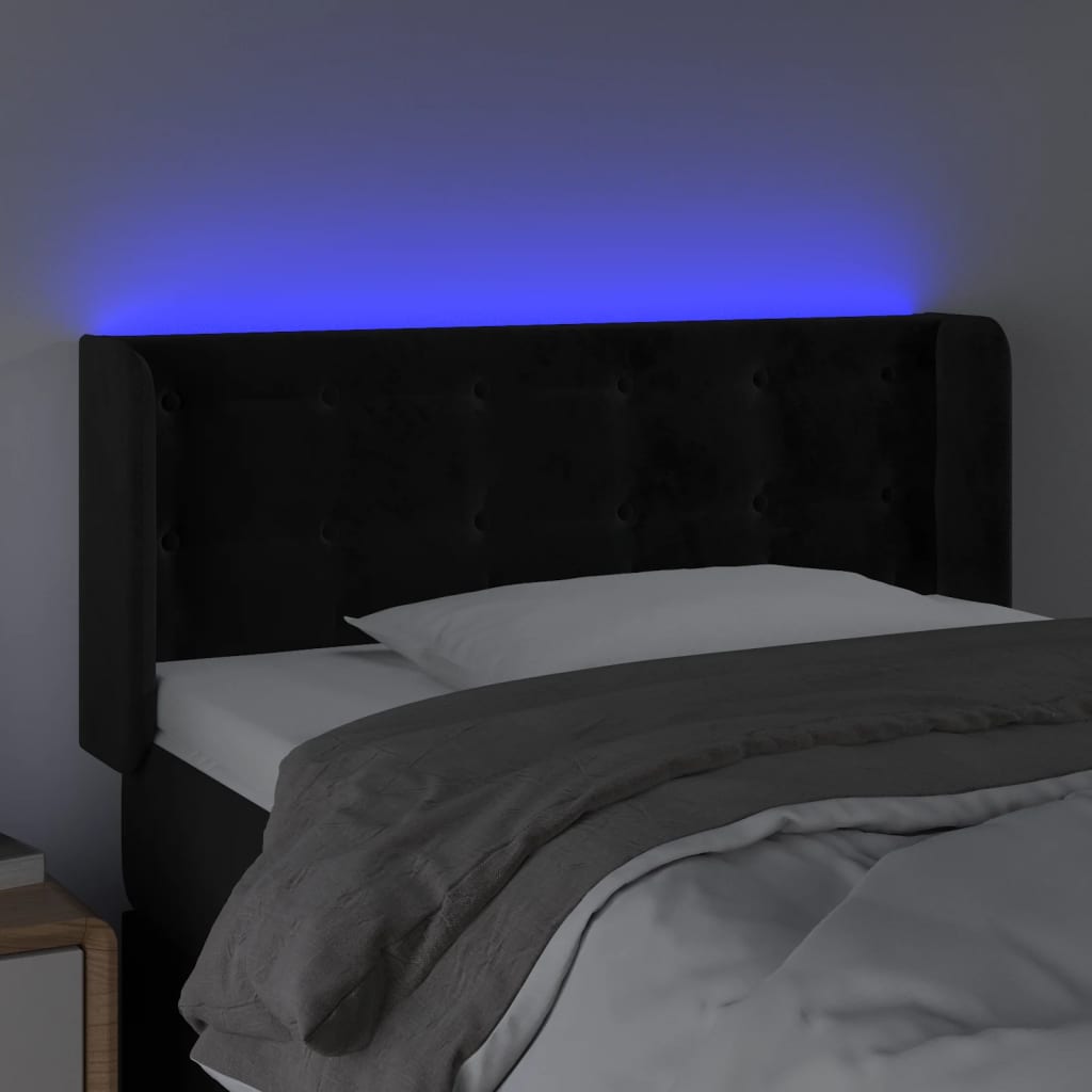 sengegavl med LED-lys 93x16x78/88 cm fløjl sort