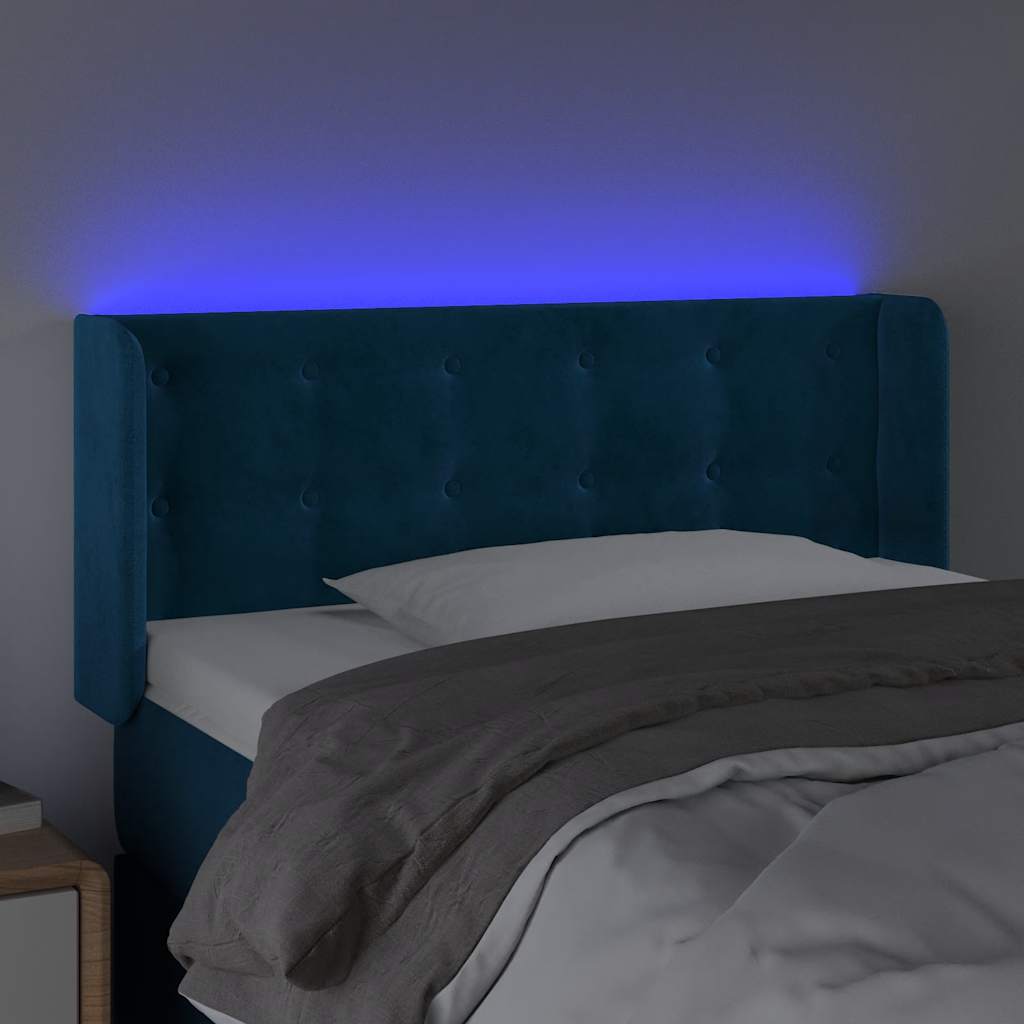 sengegavl med LED-lys 93x16x78/88 cm fløjl Mørkeblå