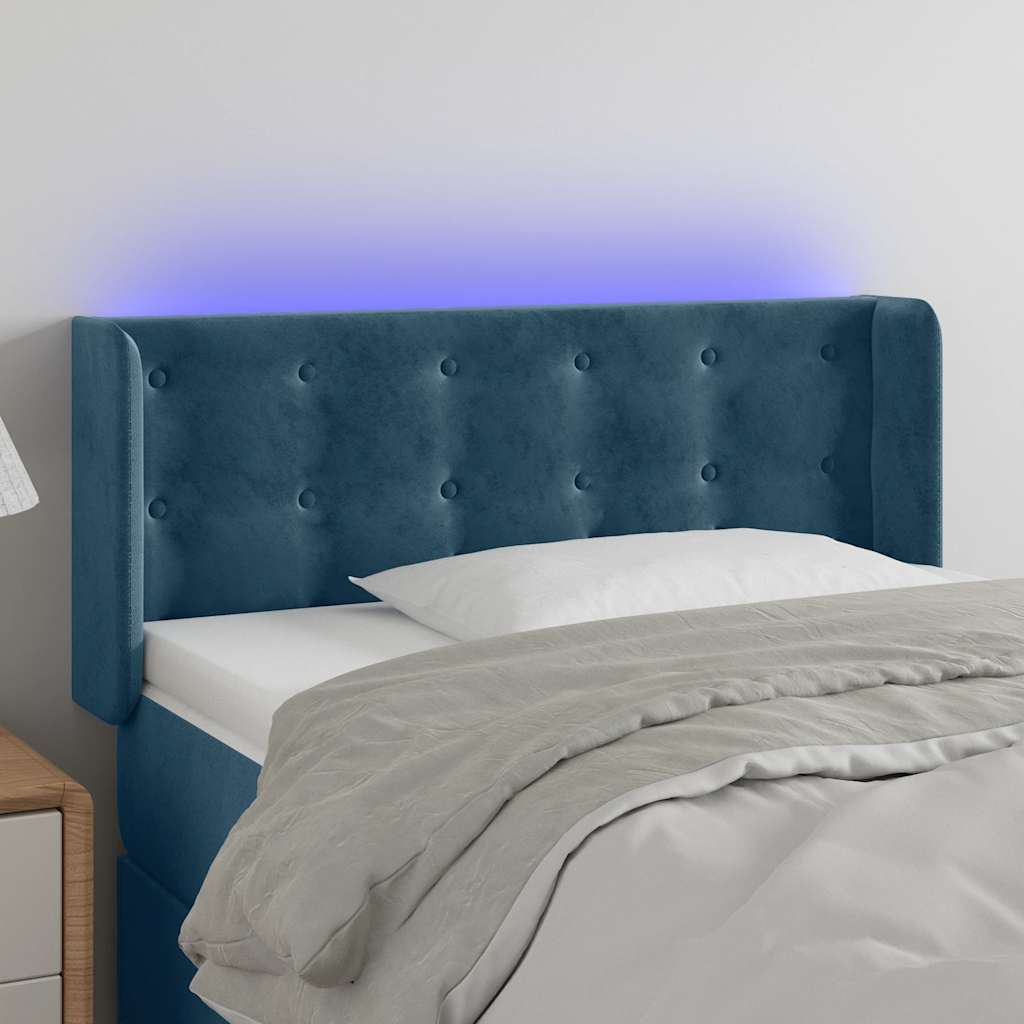 sengegavl med LED-lys 93x16x78/88 cm fløjl Mørkeblå