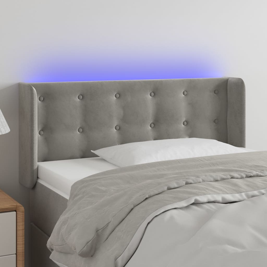sengegavl med LED-lys 103x16x78/88 cm fløjl lysegrå