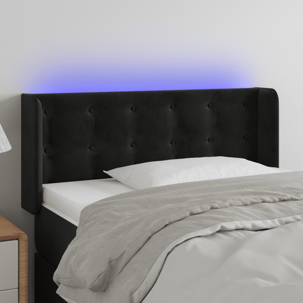 sengegavl med LED-lys 103x16x78/88 cm fløjl sort