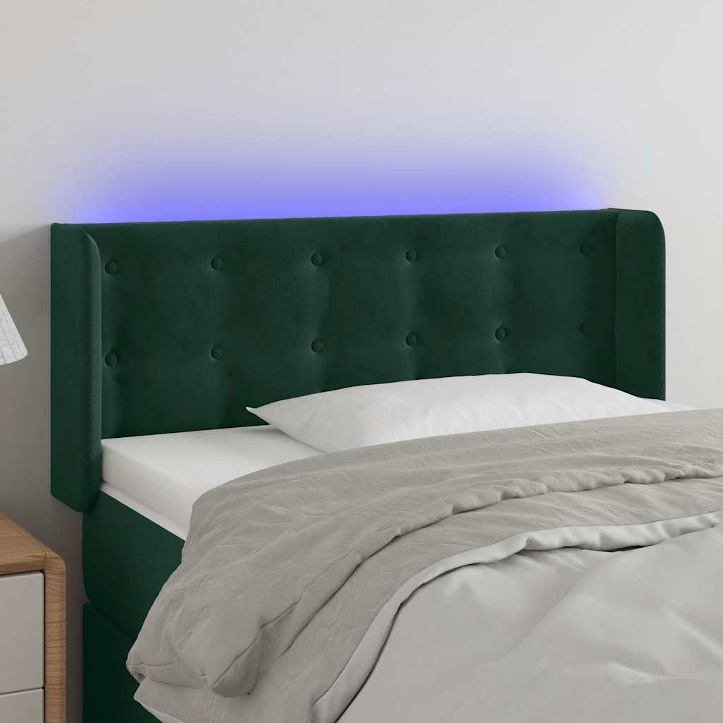 sengegavl med LED-lys 103x16x78/88 cm fløjl mørkegrøn