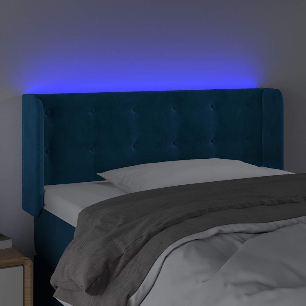 sengegavl med LED-lys 103x16x78/88 cm fløjl mørkeblå