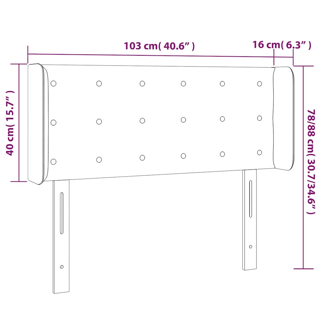 sengegavl med LED-lys 103x16x78/88 cm fløjl mørkeblå