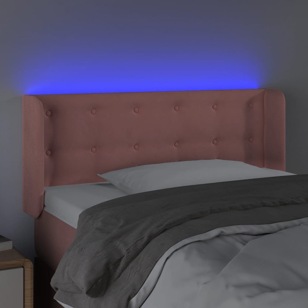 sengegavl med LED-lys 103x16x78/88 cm fløjl lyserød