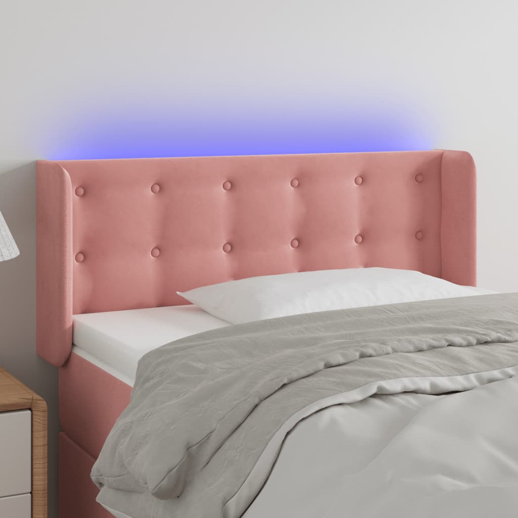 sengegavl med LED-lys 103x16x78/88 cm fløjl lyserød