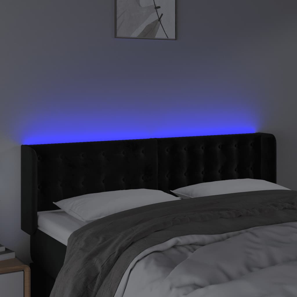 sengegavl med LED-lys 147x16x78/88 cm fløjl sort