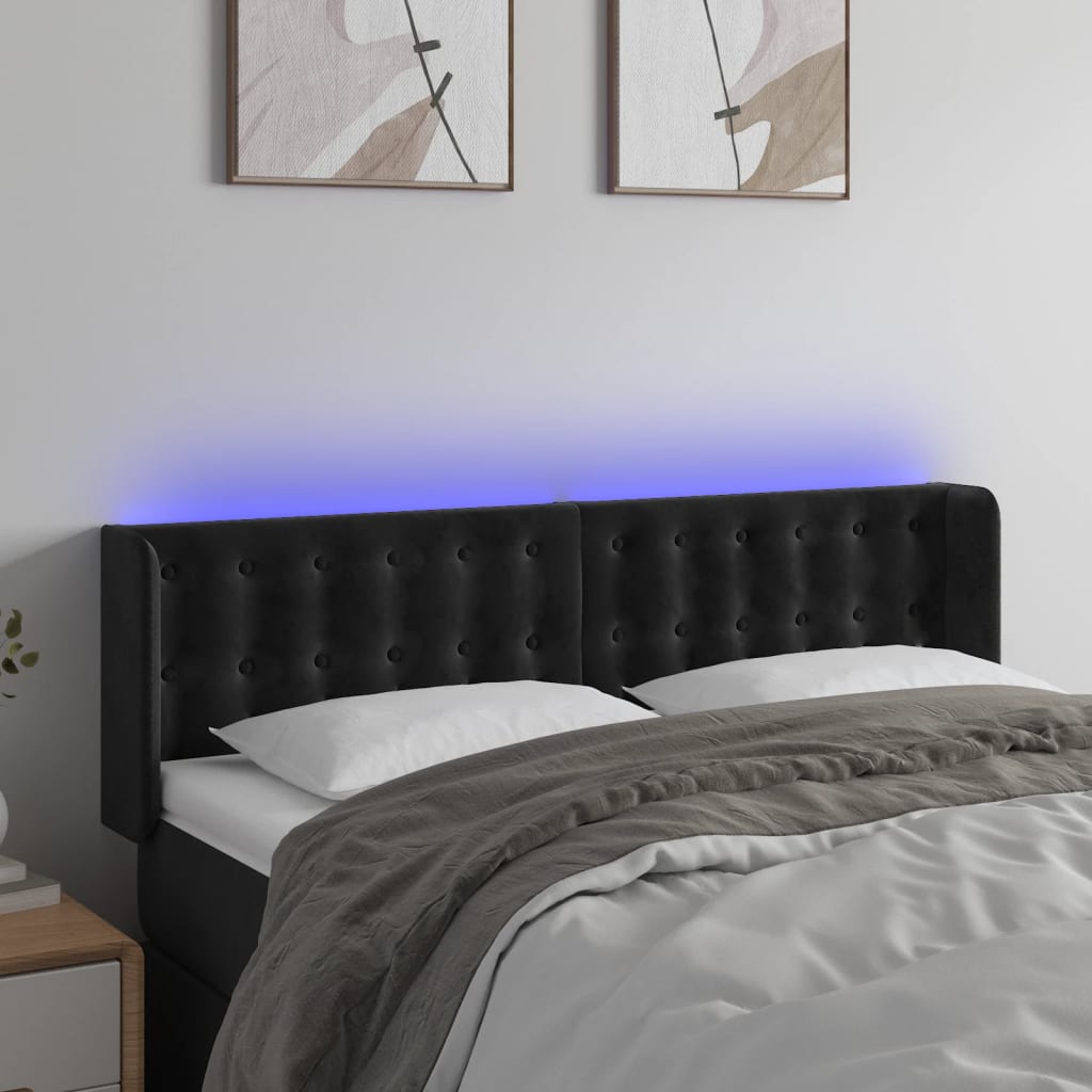 sengegavl med LED-lys 147x16x78/88 cm fløjl sort