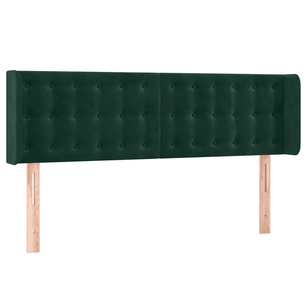 sengegavl med LED-lys 147x16x78/88 cm fløjl mørkegrøn