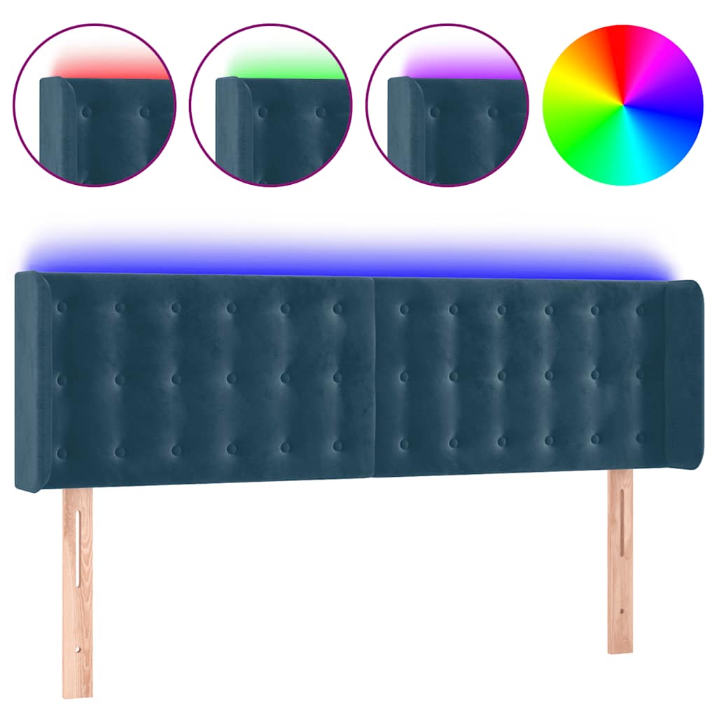 sengegavl med LED-lys 147x16x78/88 cm fløjl mørkeblå