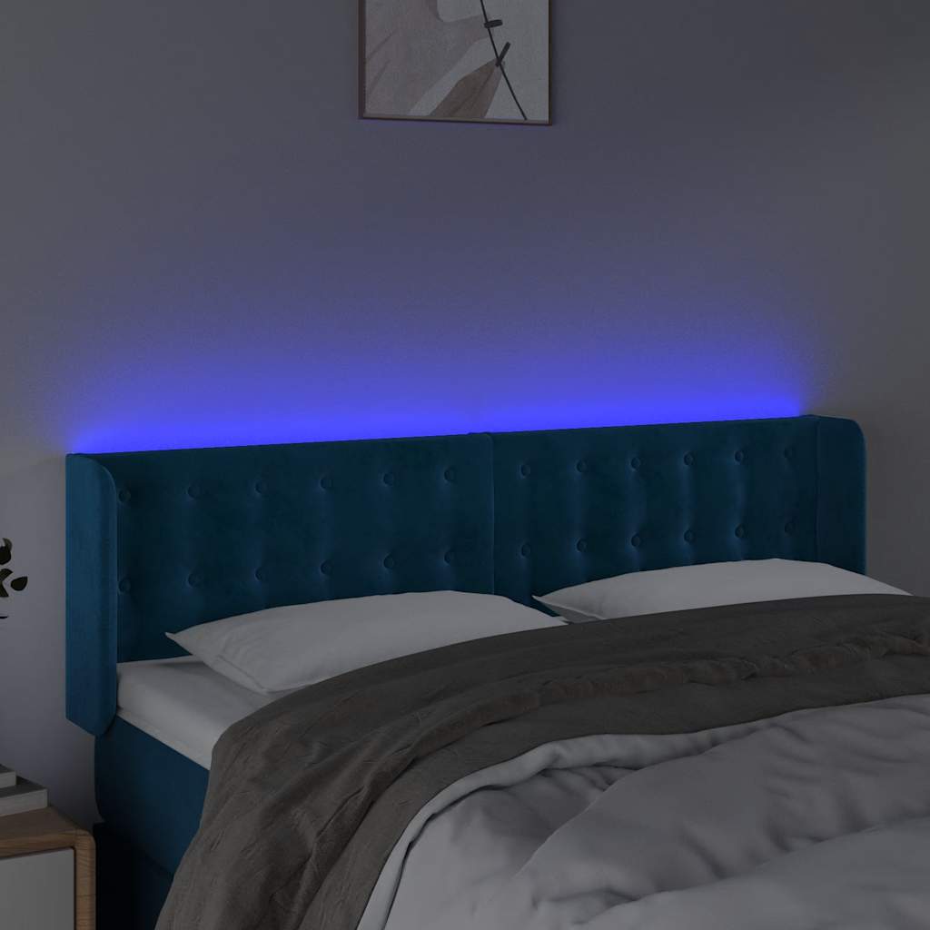 sengegavl med LED-lys 147x16x78/88 cm fløjl mørkeblå